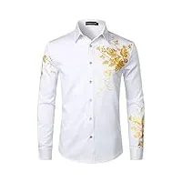 parklees chemise boutonnée à manches longues style hipster brodée pour homme, zzcl63 - or blanc, xxl