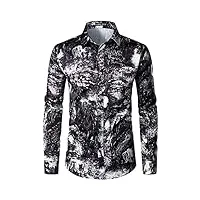 parklees chemise à manches longues en satin pour homme - imprimé hipster - coupe ajustée, zlcl36-102-noir, m