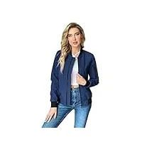 yunclos veste bomber légère femme jacket court poches blouson vintage motard zippée,bleu,s