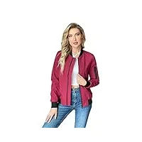 yunclos veste bomber légère femme jacket court poches blouson vintage motard zippée,rouge,3xl