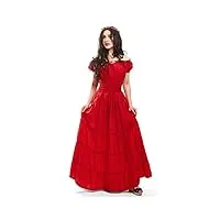 renaissance boho peasant robe longue à volants style hippie, rouge (voile de coton), m/l