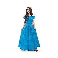 renaissance boho peasant robe longue à volants style hippie, turquoise (voile de coton), m/l