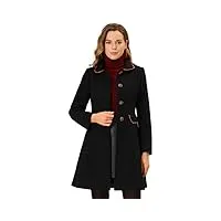 allegra k manteau long d'hiver à boutonnage simple et col claudine pour femmes noir s