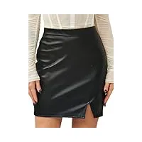 hawiland jupe en cuir pour femme - jupe avec fente taille haute - jupe en cuir synthétique - mini jupe à fente latérale - aspect cuir, 1 noir, s