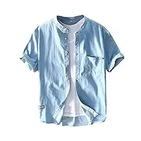 gibz chemise en jean pour homme en coton décontracté boutonné à manches courtes chemises Été, bleu clair, xxl