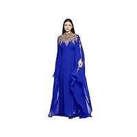 aniiq robe longue caftan farasha à manches longues ethniques, pour mariage, soirée, fête, robe avec écharpe gratuite | taille libre, bleu royal, taille unique