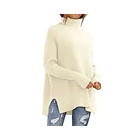 lillusory pull surdimensionné à col roulé pour femme, pull tunique en tricot côtelé à manches chauve-souris, abricot, taille s