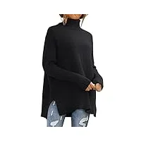 lillusory pull surdimensionné à col roulé pour femme, pull tunique en tricot côtelé à manches chauve-souris, noir, taille s