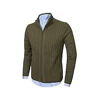 cardigan homme automne hiver gilet zippé slim fit casual veste en maille col droit manche longue avec 2 poches armée verte l