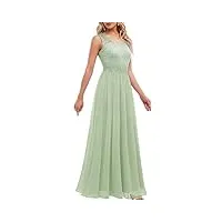 dresstells robe de soirée femme pour mariage cérémonie, longue robe de demoiselle d'honneur formelle col en v vert clair l