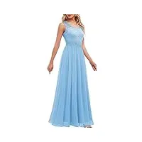 dresstells robe de soirée femme pour mariage cérémonie, longue robe de demoiselle d'honneur formelle col en v bleu clair m
