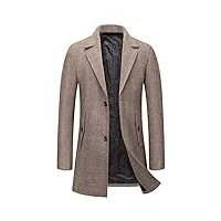 kudoro manteau homme long en laine chaud pour hiver trench coat classique parka caban pardessus slim fit Élegant business décontractée duffle-coats overcoat(kaki,s)