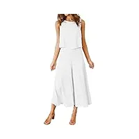 fancyinn combinaisons 2 pièces pour femmes - chemise longue basique pantalon taille haute combinaisons blanc m