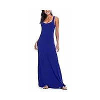 exchic femmes casual solide sans manches maxi robe longue d'été sexy plage débardeur robe (xl, bleu royal)