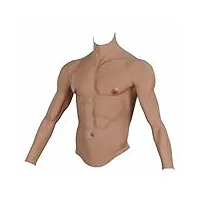 rtia costume musculaire en silicone à manches longues simulation réaliste muscle faux poitrine body pour cosplay costume mâle shaper plus fort,ivoire