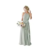 robes de demoiselle d'honneur de plage élégantes longues licou plissées fluides robes de soirée pour les femmes, vert sauge, 34