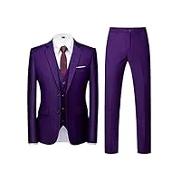 allthemen costume homme mariage 3 pièces slim fit smoking costume couleur unie deux boutons formel veste gilet et pantalon violet l