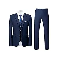 allthemen costume homme mariage 3 pièces slim fit smoking costume couleur unie deux boutons formel veste gilet et pantalon bleu l