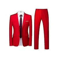 allthemen costume homme mariage 2 pièces slim fit smoking costume couleur pure casual deux boutons formel veste et pantalon homme rouge m