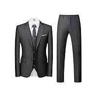 allthemen costume homme mariage 3 pièces slim fit smoking costume couleur unie deux boutons formel veste gilet et pantalon gris xl