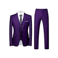 allthemen costume homme mariage 3 pièces slim fit smoking costumes un bouton couleur pure formel veste homme gilet et pantalon violet xxl