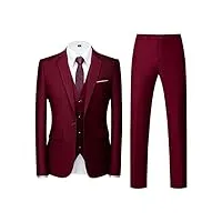 allthemen costume homme mariage 3 pièces slim fit smoking costumes un bouton couleur pure formel veste homme gilet et pantalon vin rouge l