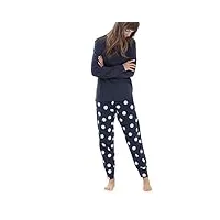 mey - femme - sabina - pyjama à manches longues, bleu nuit, 40