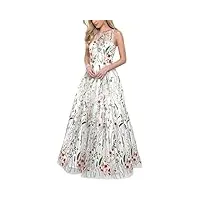 tsxuelian robe de soirée en tulle avec broderie florale pour femme, blanc sans manches, 46