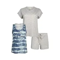 lucky brand pyjama pour femme - t-shirt 3 pièces à manches roulées, débardeur et short (taille : s-xl), gris chiné, m