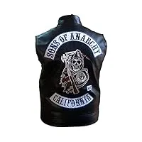 veste en cuir synthétique pour homme soa son of anarchy biker club california - gilets et sweat à capuche pour homme, soa gilet en cuir synthétique noir, m