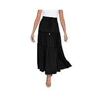 jupe longue bohème taille haute élastique pour femmes à volants a line swing jupes longues jupe mi longue taille Élastique le noir l