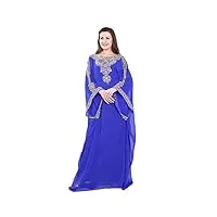 dubai abaya caftan marocain pour femme robe longue brodée farasha avec écharpe gratuite pour soirée, mariage, bleu marine, l