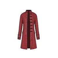kgihpc homme steampunk vintage tailcoat manteau médiéval veste victorienne manteau renaissance redingote pour hommes (l, rouge)