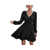 mafa femmes robe tunique mini robe col en v automne hiver longueur au genou casual retro respirant noir m
