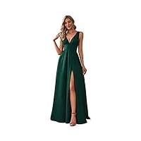 ever-pretty robe de soiree femme longue fendue col v mousseline de soie sans manche a line chic vert foncé 48
