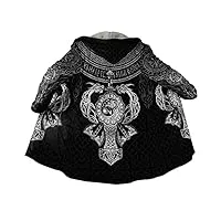 jhbtfq viking tattoo manteau capuche fausse cachemire pour homme cape d'hiver nordique imprimée 3d veste plus chaude,mjolnir black,l