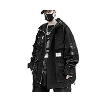xyxiongmao veste coupe-vent à capuche style gothique cyberpunk techwear avec fermeture éclair pour homme, noir, large