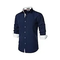 parklees chemise boutonnée à manches longues pour homme - style hipster urbain - coupe régulière - avec poche, bleu marine, xl