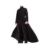 matrix manteau long pour homme avec col rond noir, noir - coton, xl