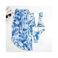 shangmaoyo jhhdp ensemble de bikini trois pièces cover up maillot de bain femme maillot de bain imprimé beachwear bikini de natation voile de mariée (color : a, size : l)