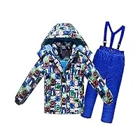 lshdcer combinaison de ski enfant garçon ensemble deux pièces veste de ski + salopette pantalons combinaison de neige fille imperméable, bleu, 6a/5-6 ans