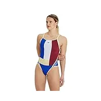 arena maillot de bain une pièce maxlife icons super fly back panel pour femme, bleu fluo/beurre/bordeaux, 58