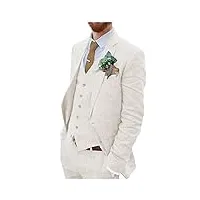 costume de mariage 3 pièces en lin pour hommes, deux boutons, smoking simple boutonnage, revers en pointe, costume d’affaires, style décontracté, ivoire, 52