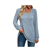 panozon femme pull col carré décontracté sweater tricoté à manches longues chandail lâche casual (2xl, bleu)
