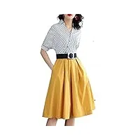 sdfgh robe chemise rayée printemps automne bureau dames élégante robe tunique col en v femmes mode mince (color : a, size : l code)