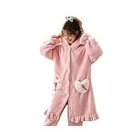 hiver femmes robes chaudes chemises de nuit corail polaire peignoir pyjamas bain vêtements de nuit homewear peignoir de bain (code xl rose)