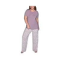 vanity fair beyond comfort ensemble pyjama en modal longues pijama, manches courtes : craie de lilas/motif léopard épicé, s femme