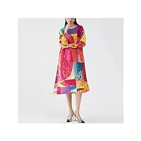 yanyueshop femmes midi robe plissée imprimer hit couleur sept manches col rond style décontracté Élastique (color : a, size : one size)