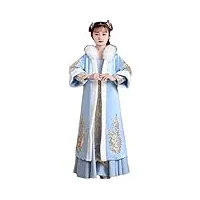 shaloly fille traditionnelle chinoise bleu scintillant hanfu costume nouvel an dynastie han robe dynastie tang princesse danse folklorique vêtements-robe et cape,160cm (robe et cape 140)