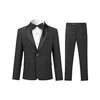 sliktaa garçons costume deux pièces châle revers un bouton robe de banquet de mariage gentleman élégant et confortable,noir,14 ans